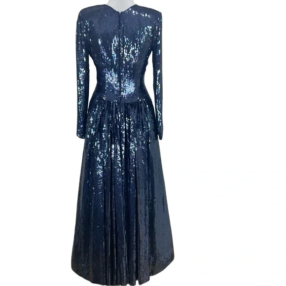 Vintage John Anthony Elegant Blue Sequin Evening Gown - Picture 2 of 15